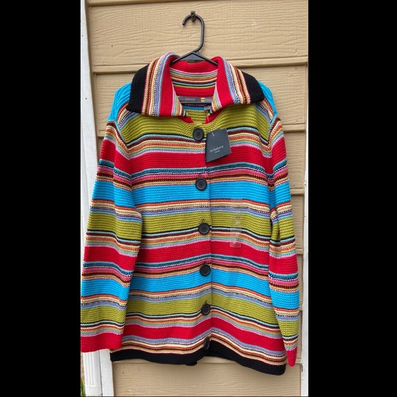 NWT Liz Claiborne Stripe with buttons on front cardigan Sweater - Picture 1 of 9